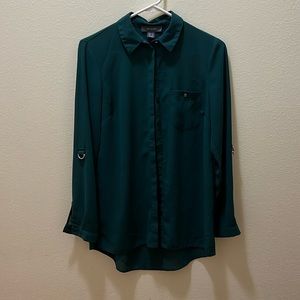 Dark Green Chiffon Button Down